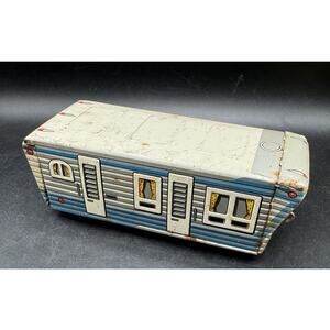 Vintage 1950s MRK Tin Litho Pull Behind Camper Trailer Toy Made In Japan -T33